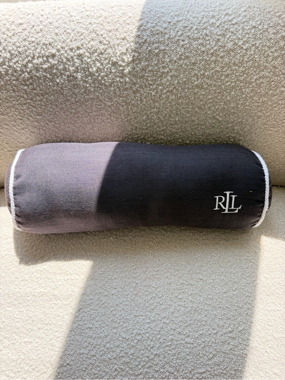 Ralph Lauren Black Bolster Pillow with White Piping